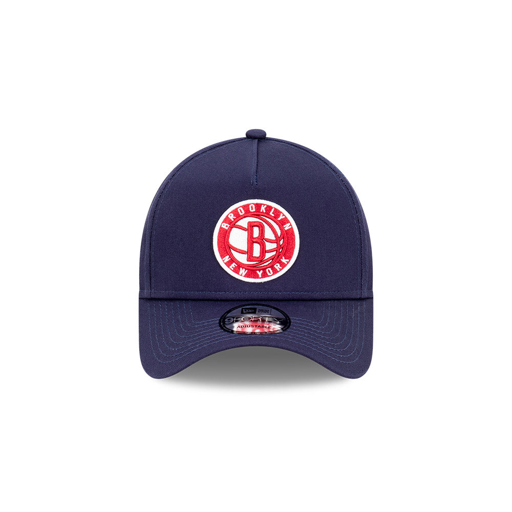 Brooklyn Nets Hat - Navy Blue Pinot White 9Forty A-Frame NBA Snapback Cap - New Era